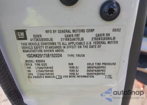 2003 Chevrolet Silverado 2500Hd Ls from USA, damaged, VIN 1GCHK29173E152224